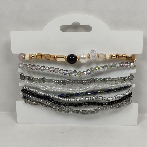 10 pc Beaded Bracelet Set Women's Fashion Jewelry Elastic Cord Multicolor 7" - Picture 4 of 6